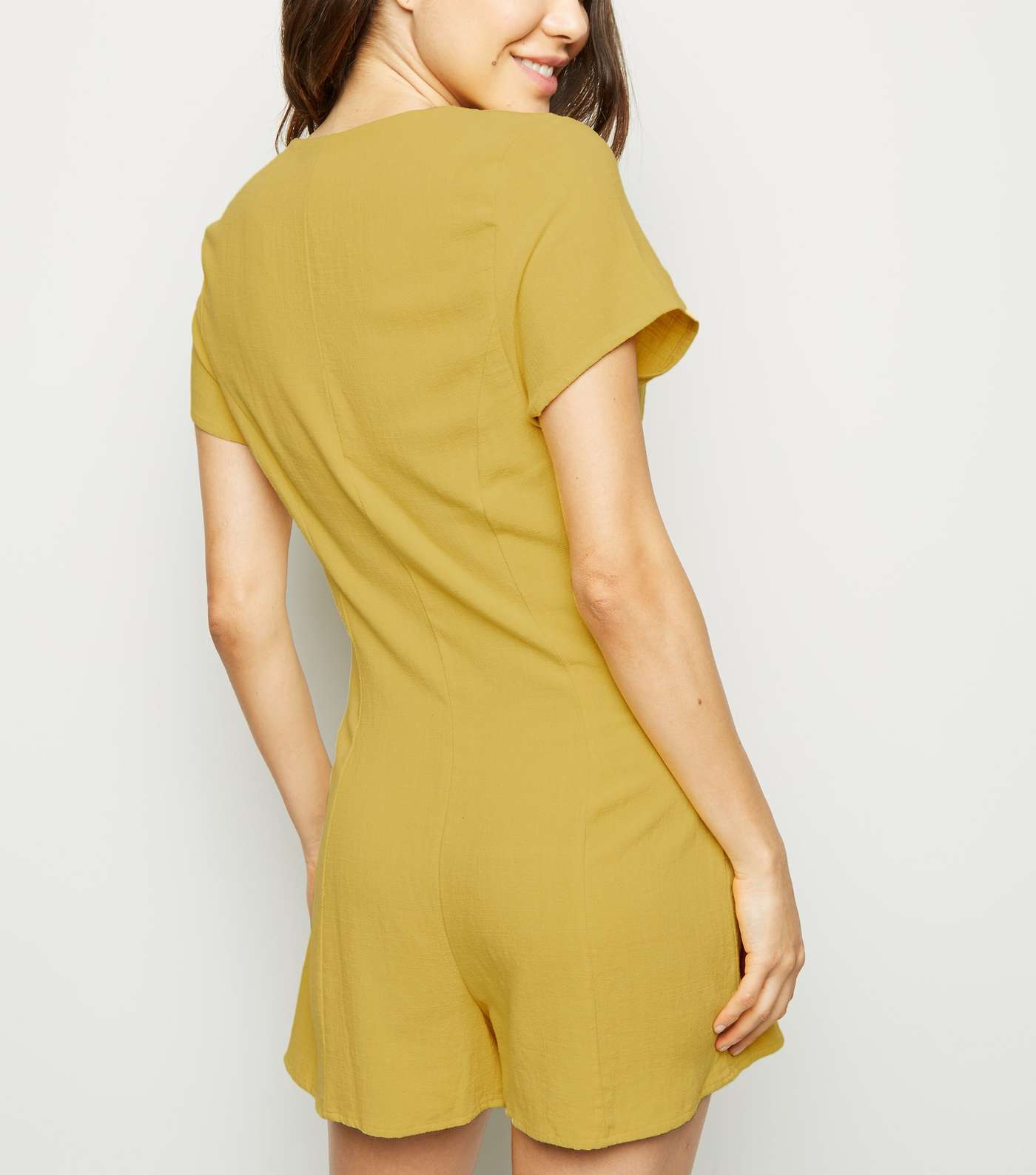 Yellow Linen Look Button Up Playsuit Image 3