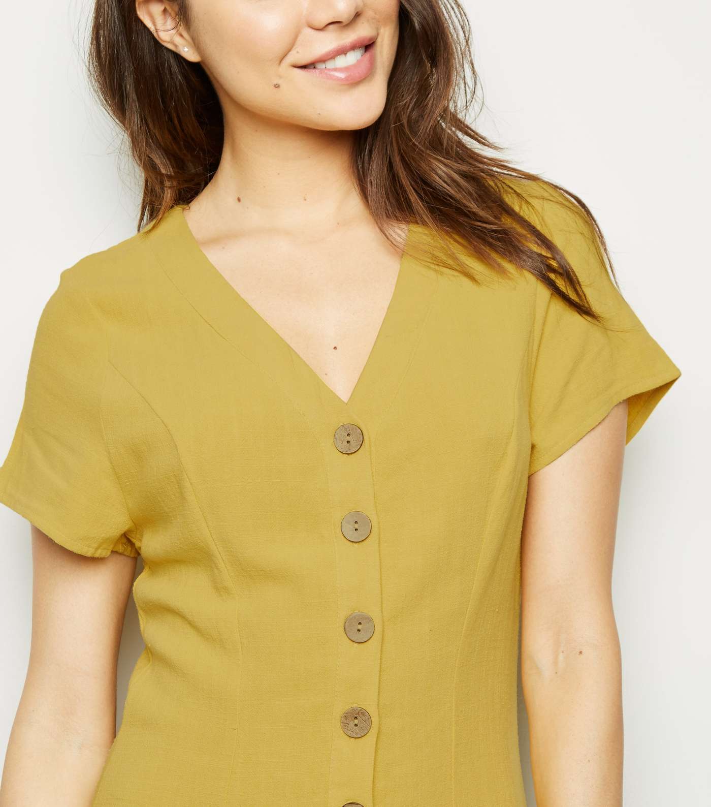 Yellow Linen Look Button Up Playsuit Image 5