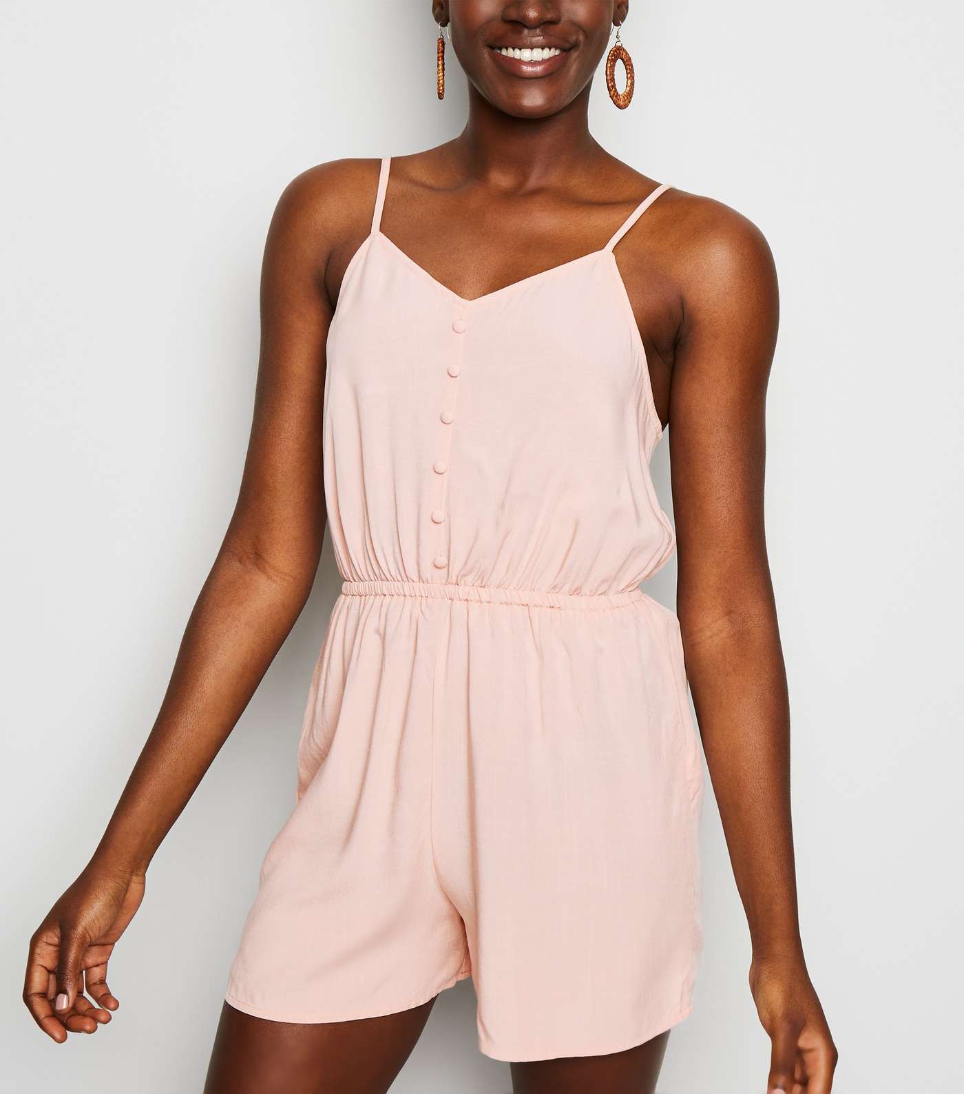 Pink Strappy Button Front Playsuit