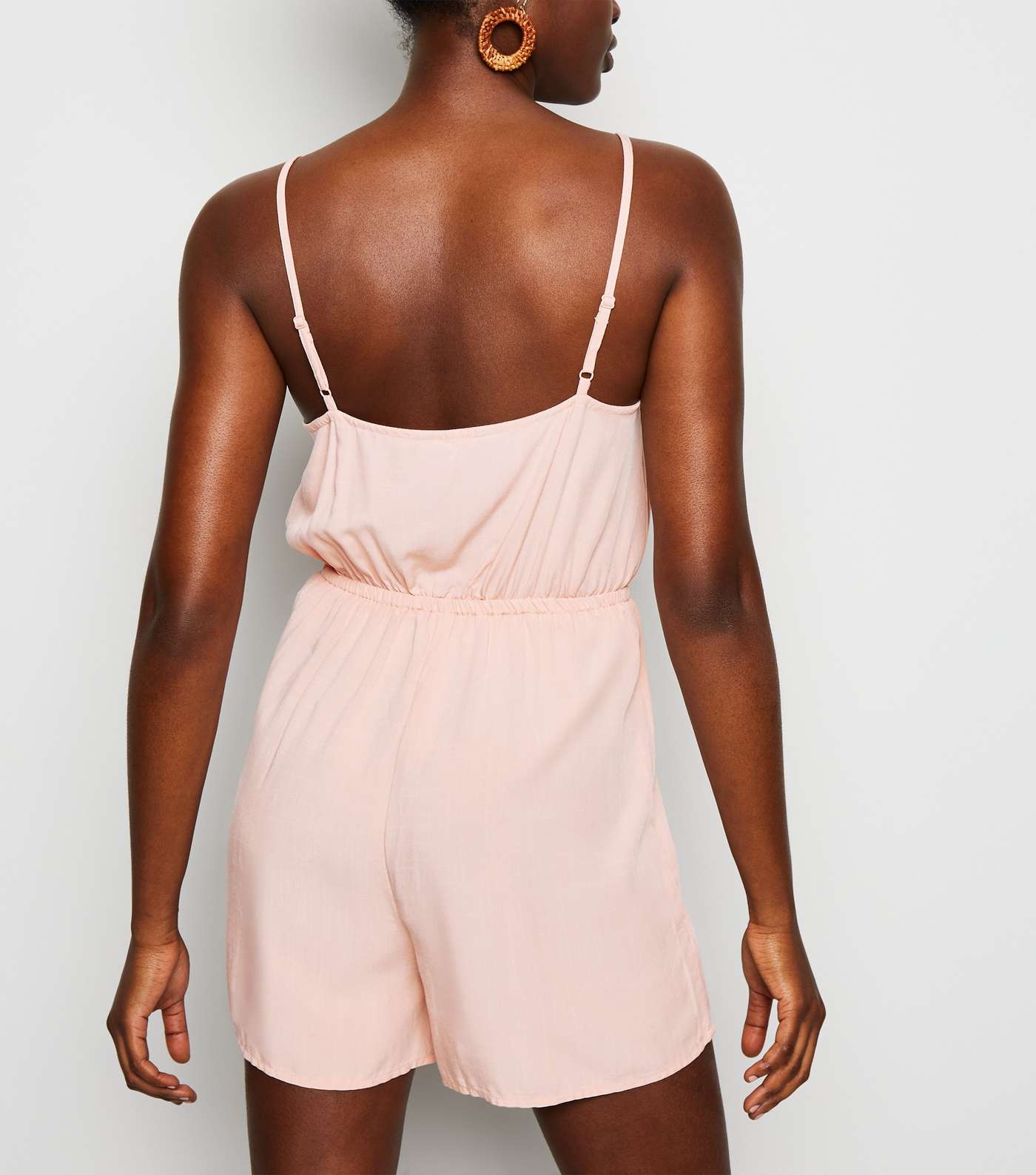 Pink Strappy Button Front Playsuit Image 3