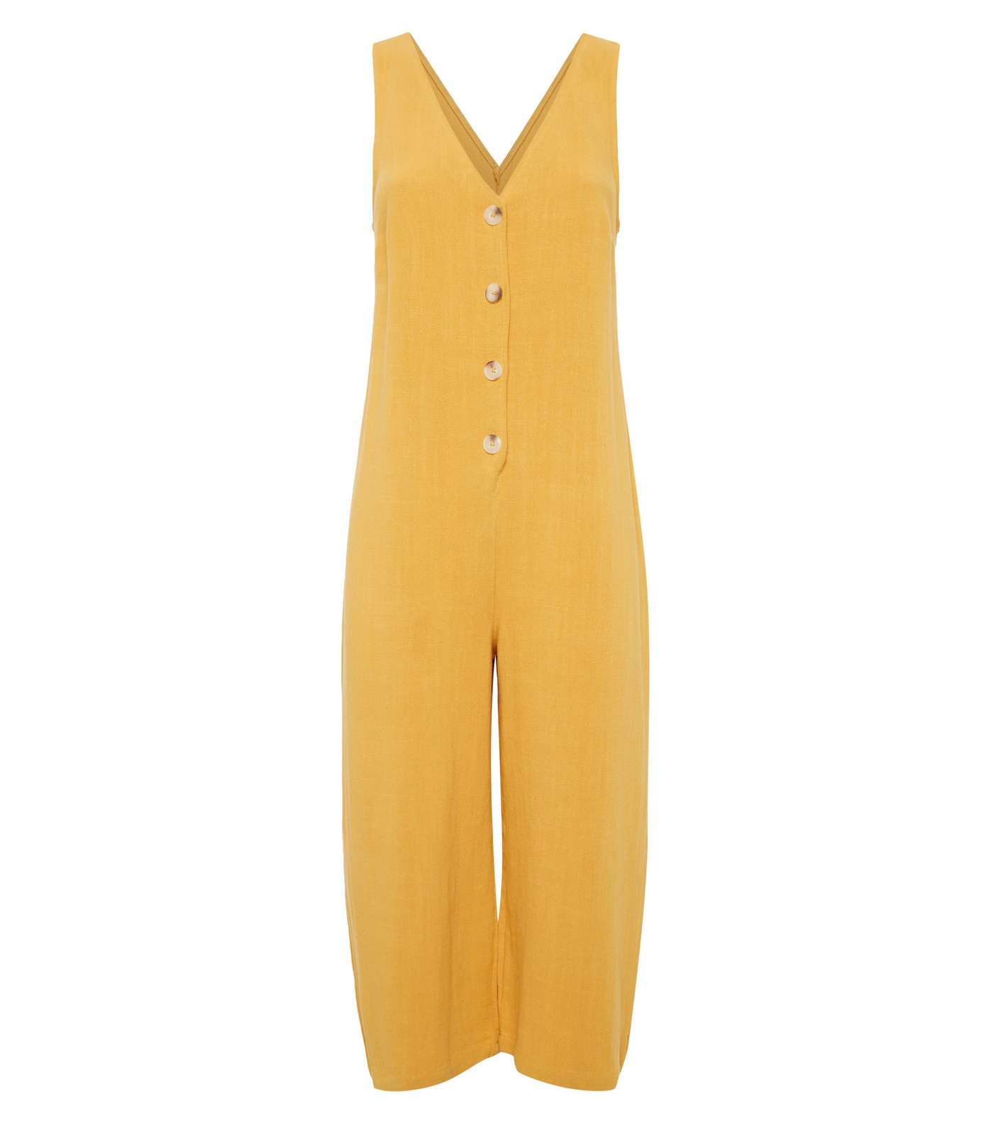 Yellow Linen Look Button Front Crop Jumpsuit Image 4
