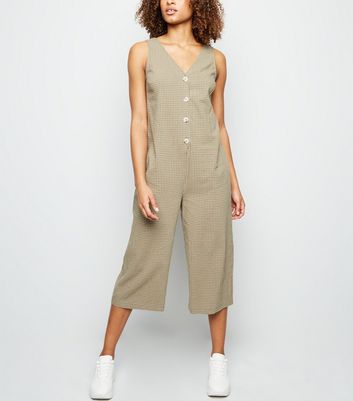 Green Grid Check Button Front Jumpsuit | New Look
