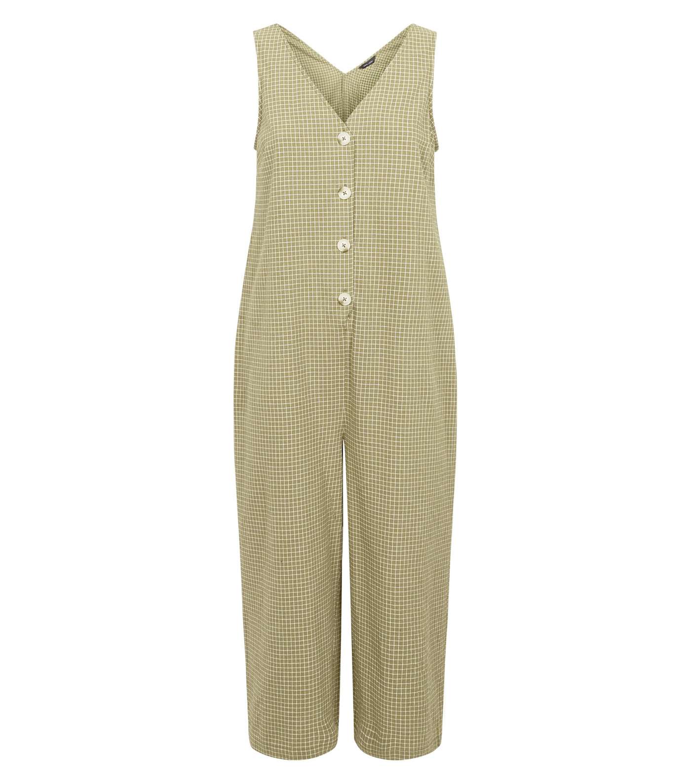 Green Grid Check Button Front Jumpsuit Image 4