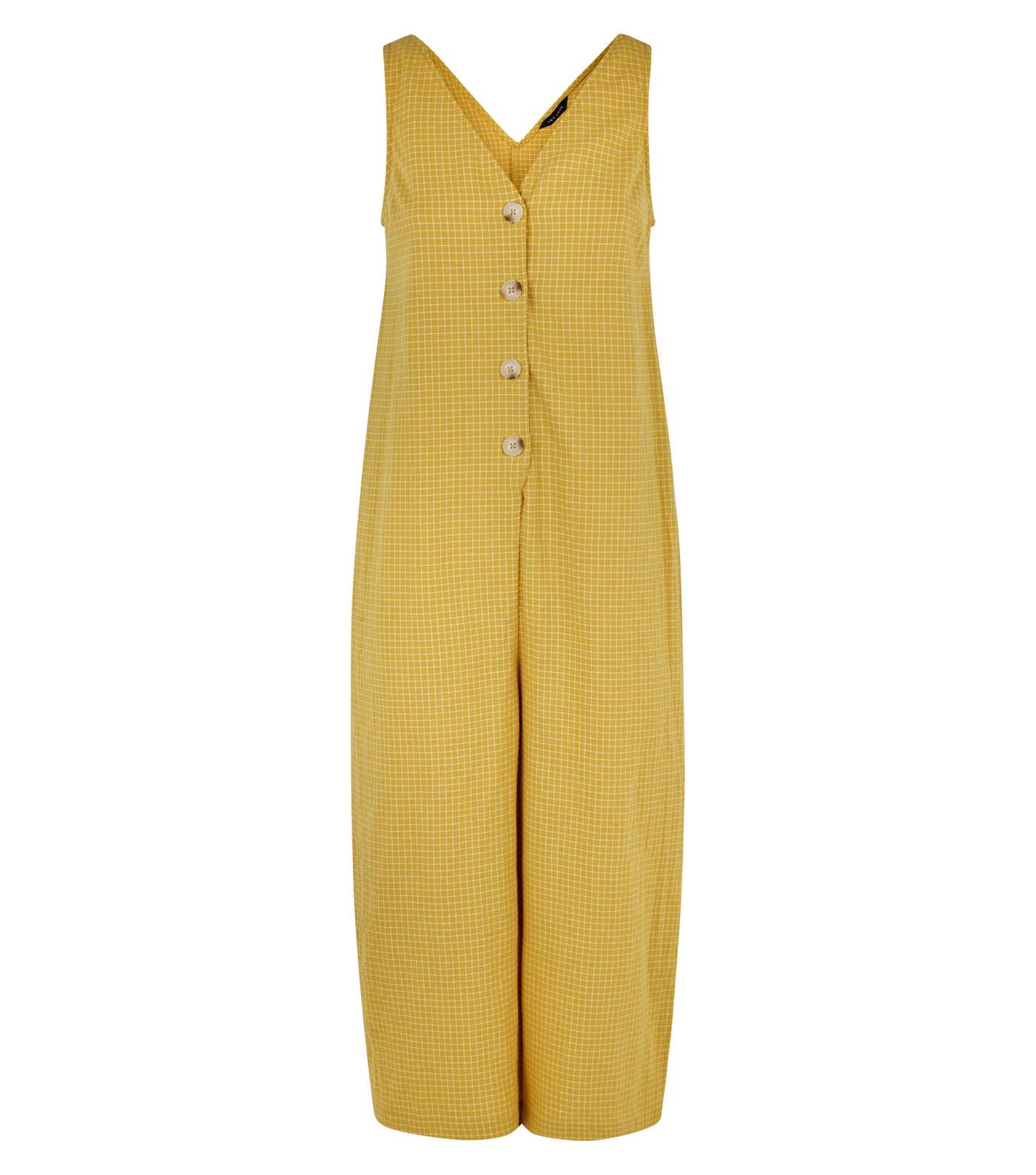 Mustard Grid Check Button Front Jumpsuit Image 4