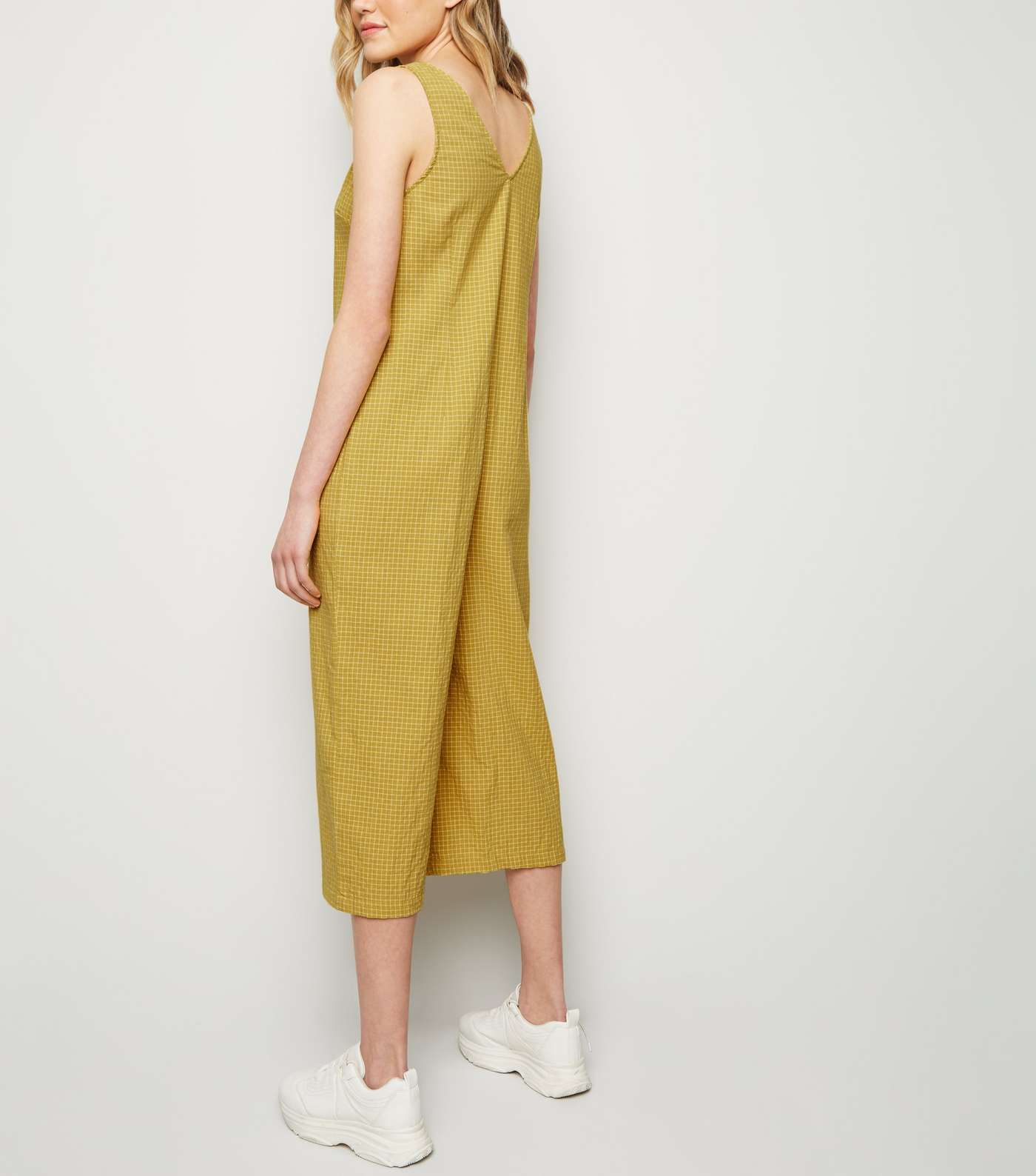 Mustard Grid Check Button Front Jumpsuit Image 2