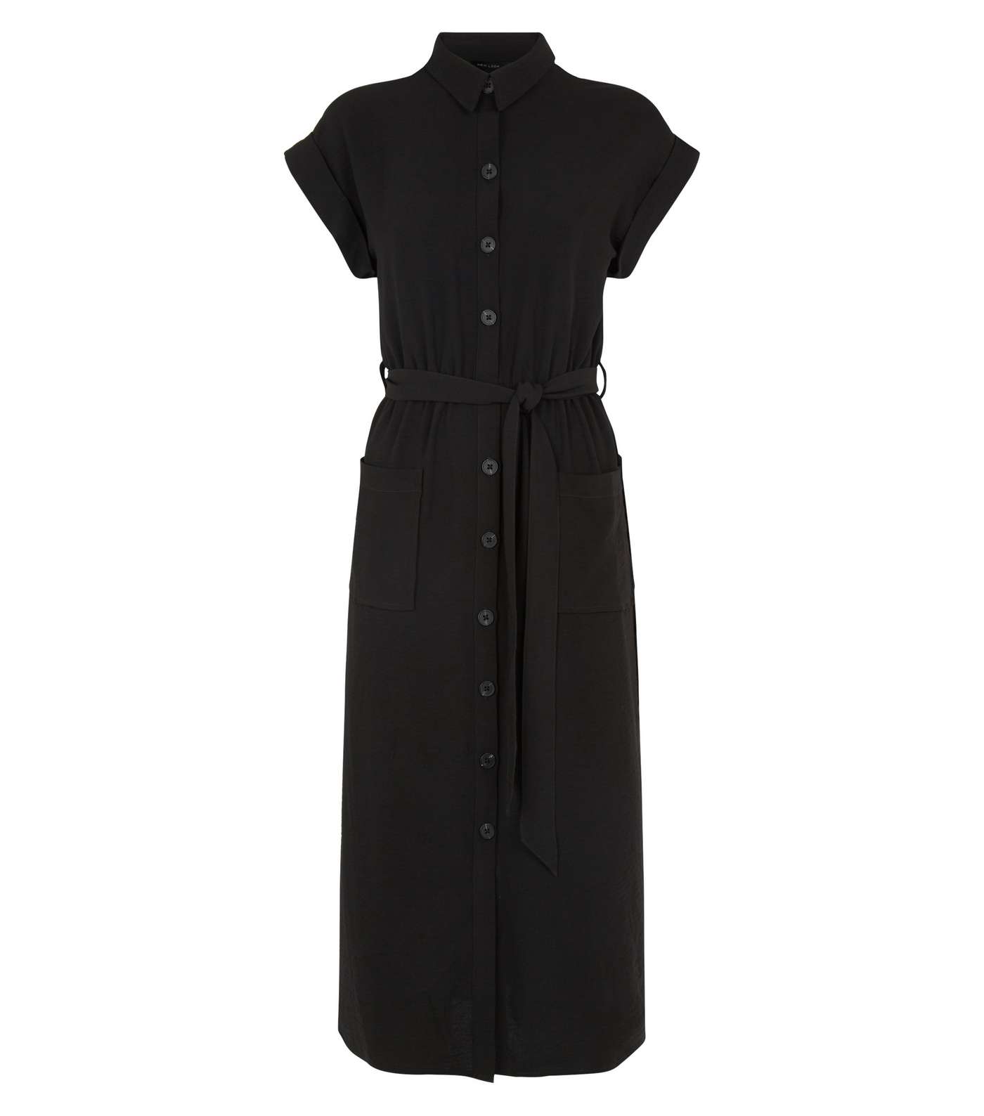Black Short Sleeve Midi Shirt Dress  Image 4