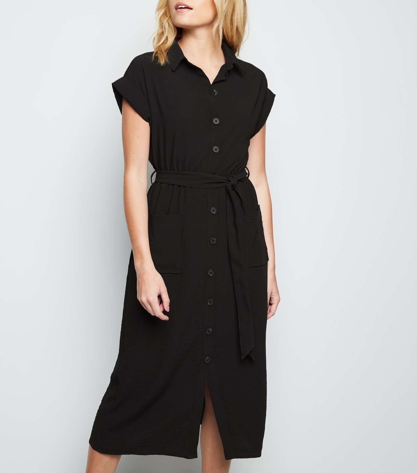 Black Short Sleeve Midi Shirt Dress  Image 2