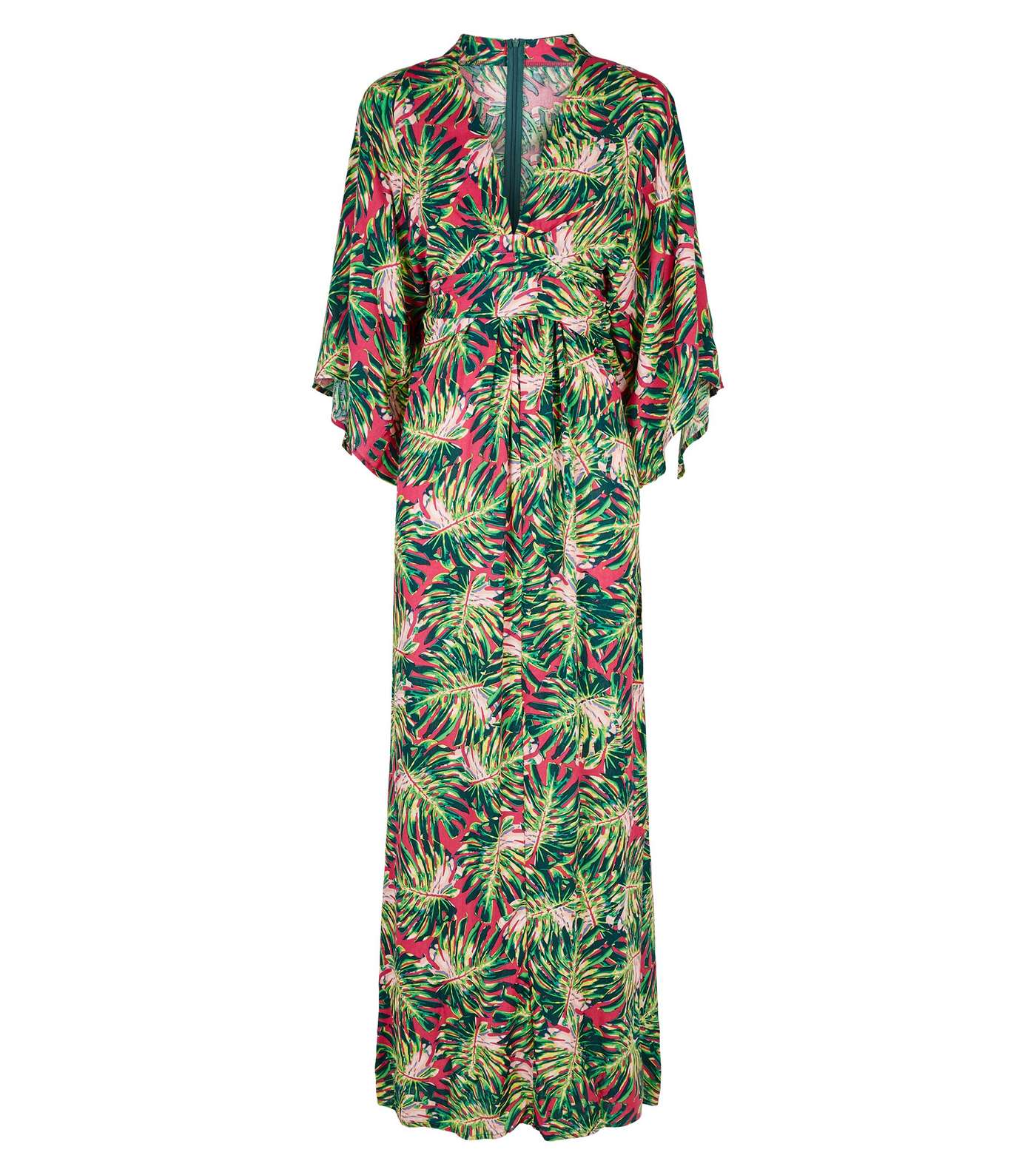 Blue Vanilla Pink Tropical Leaf Kimono Maxi Dress  Image 4