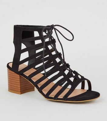 wide fit black strappy block heels