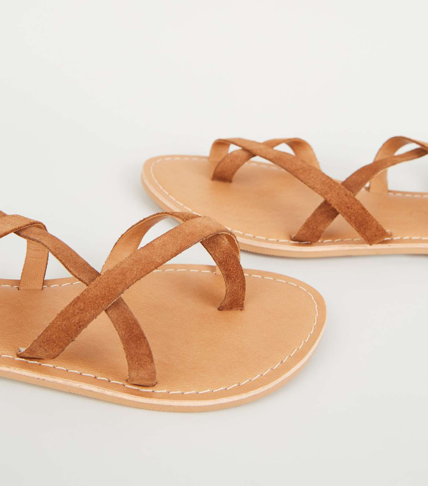 Tan Suede Multi Strap Flat Sandals Image 3