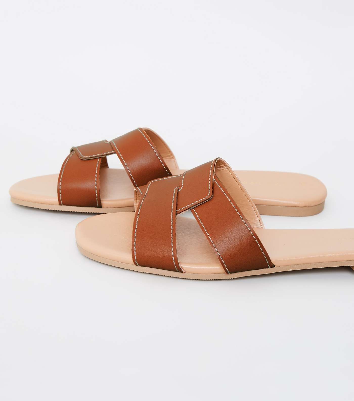 Tan Leather-Look Interlocked Strap Sliders Image 4