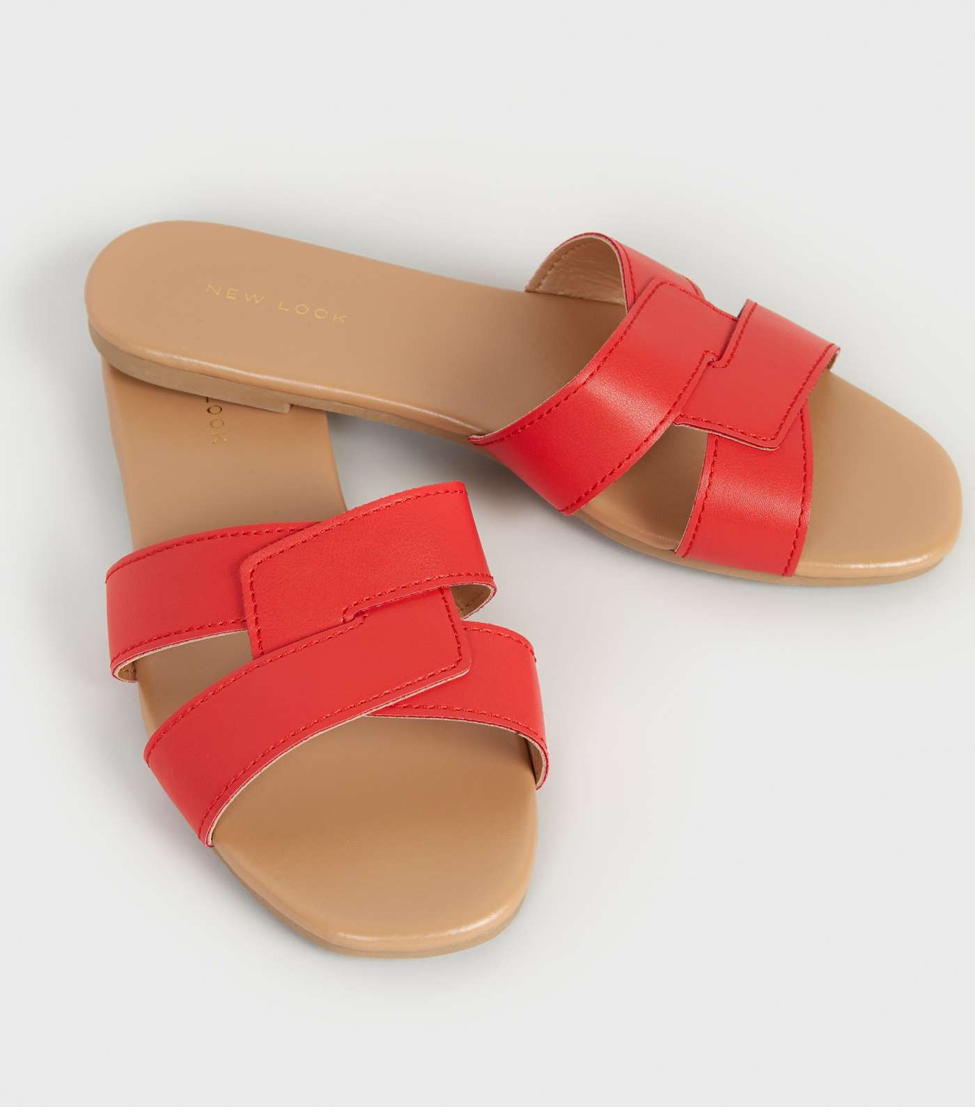 Red Leather-Look Interlocked Strap Sliders Image 4
