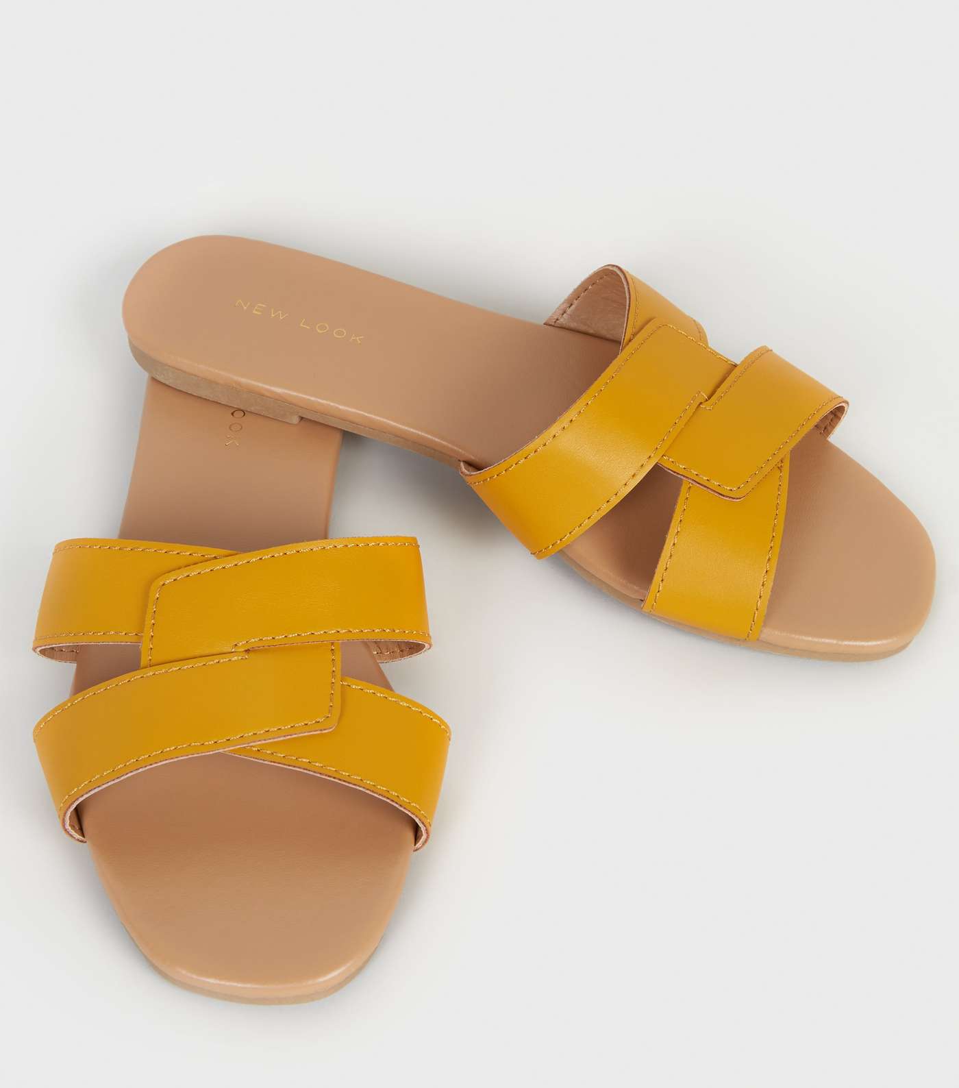 Mustard Leather-Look Interlocked Strap Sliders Image 4