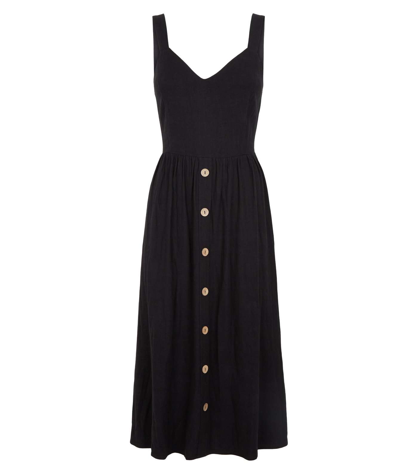 Black Linen Look Button Front Midi Dress Image 4
