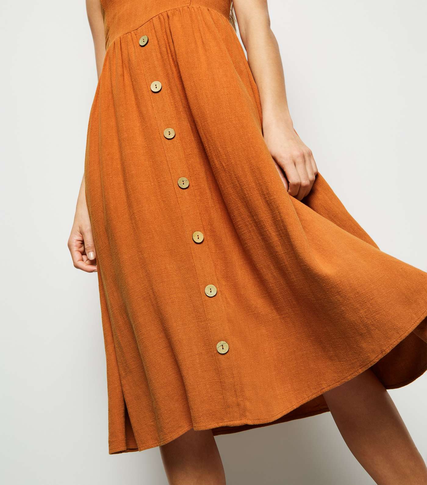 Rust Linen Look Button Front Midi Dress Image 5