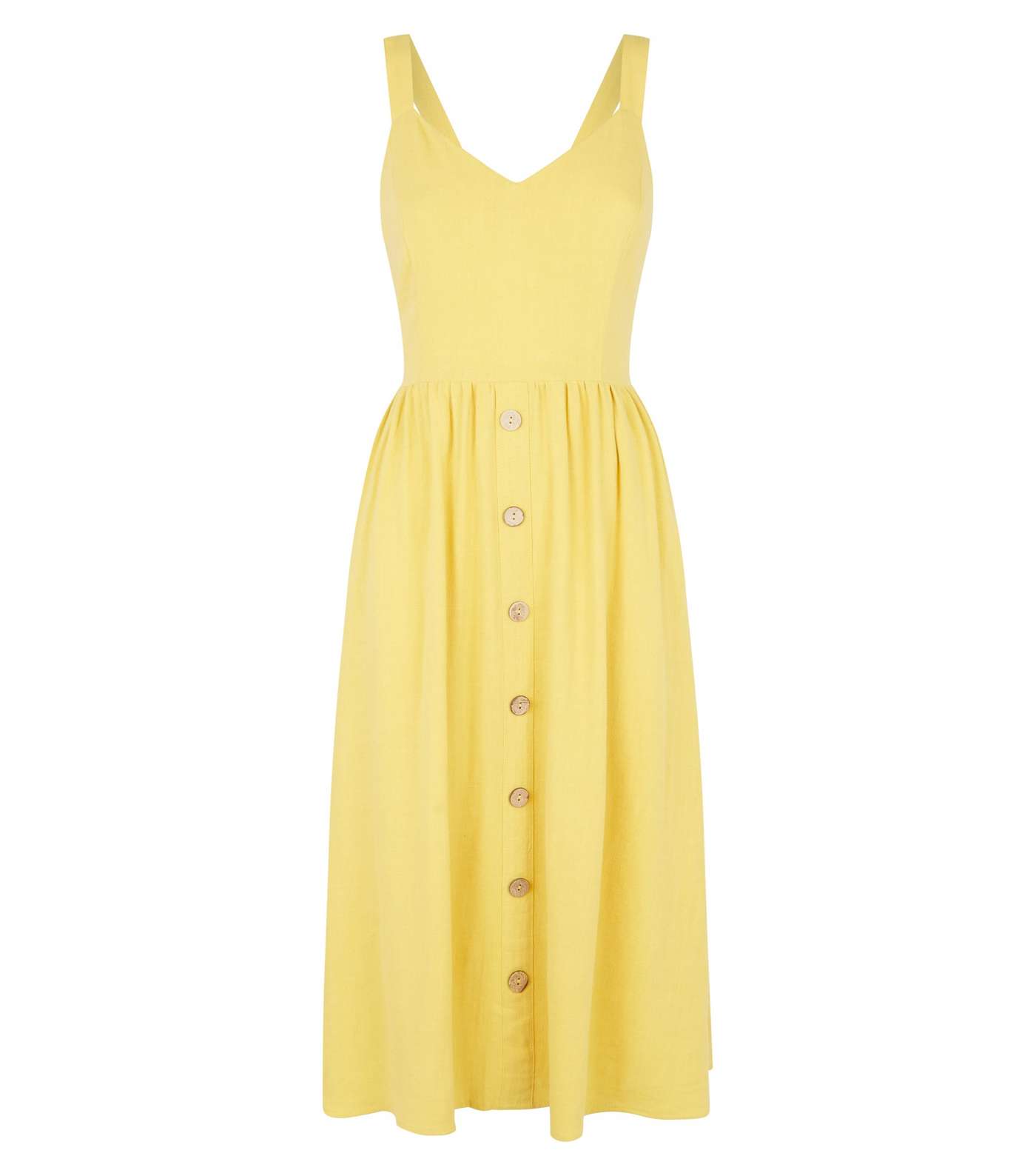 Yellow Linen Look Button Front Midi Dress Image 4
