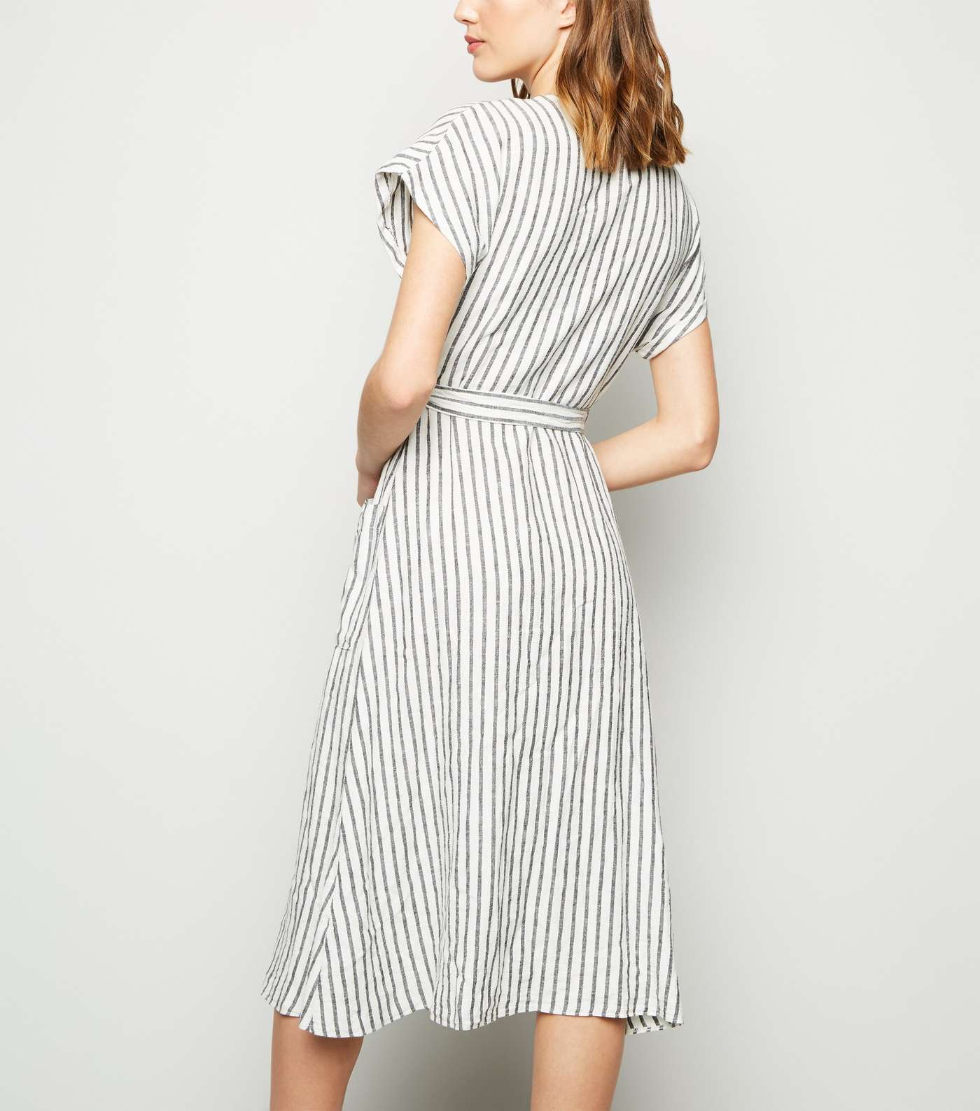 Off White Stripe Linen Blend Midi Dress Image 2