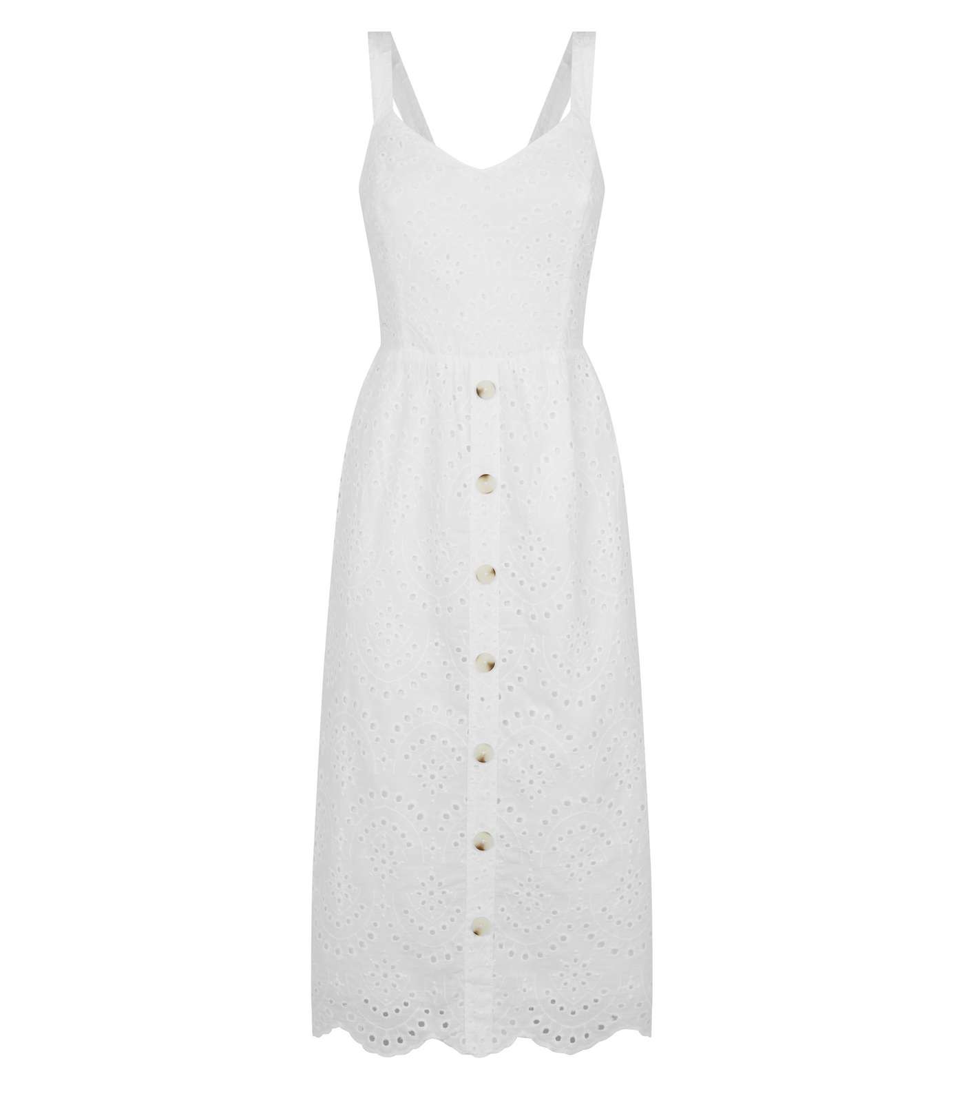 White Broderie Button Front Midi Dress Image 4