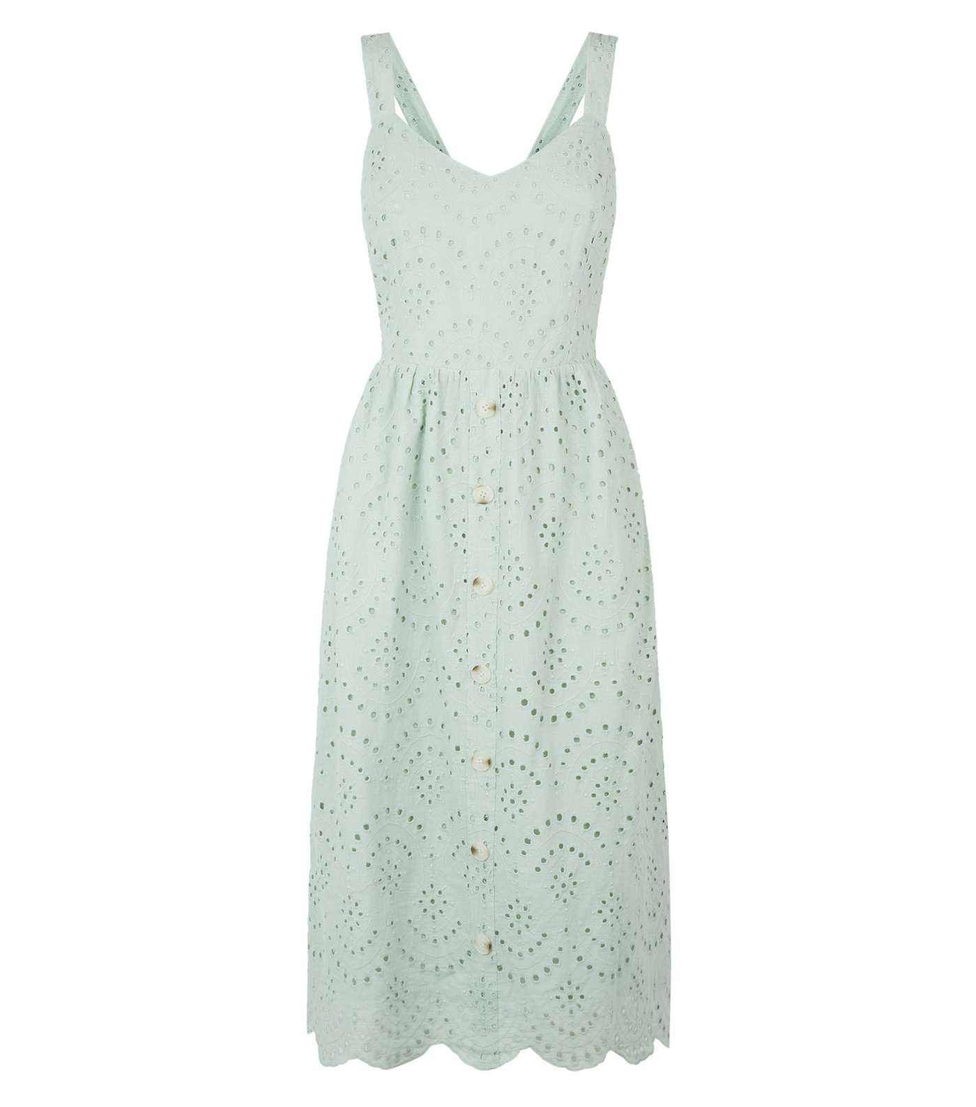 Mint Green Broderie Button Front Midi Dress Image 4