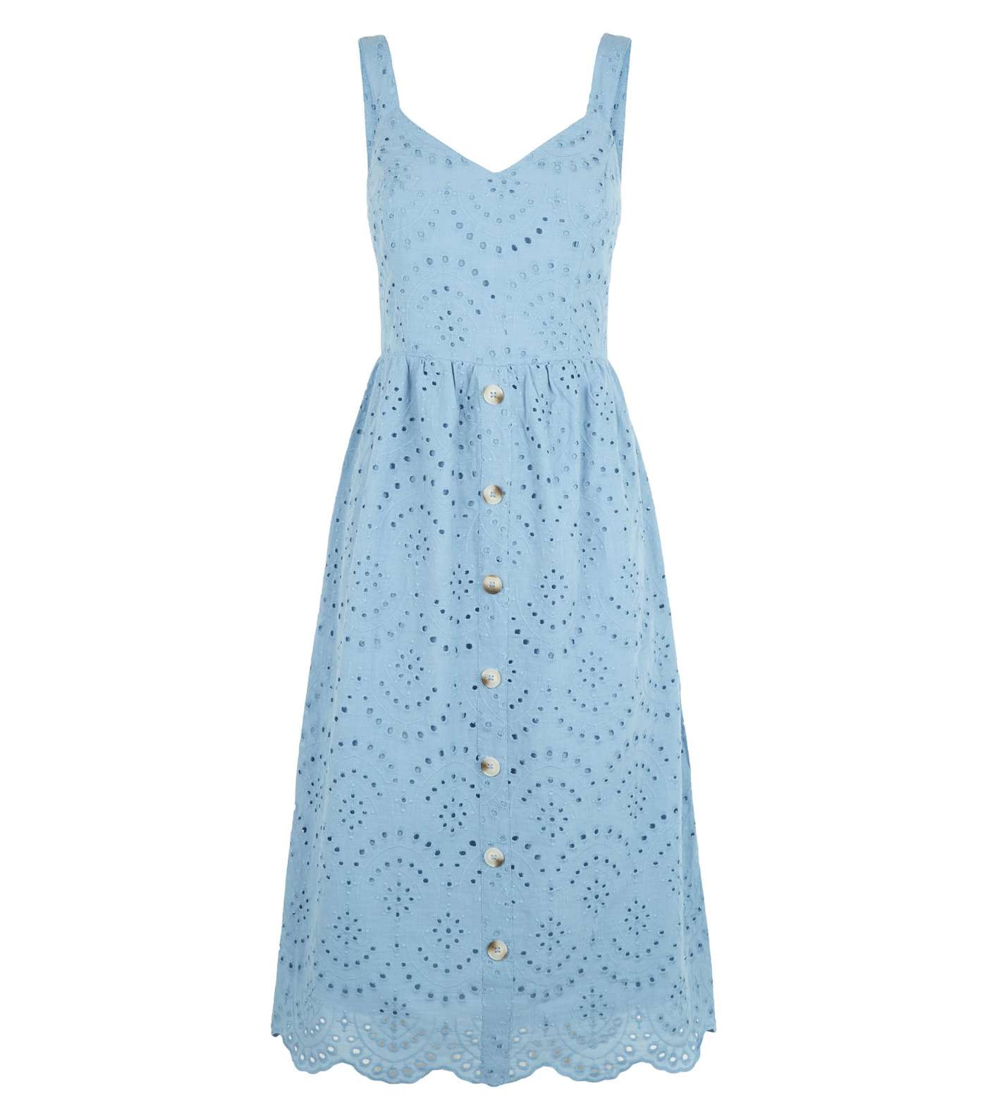 Blue Broderie Button Front Midi Dress Image 4
