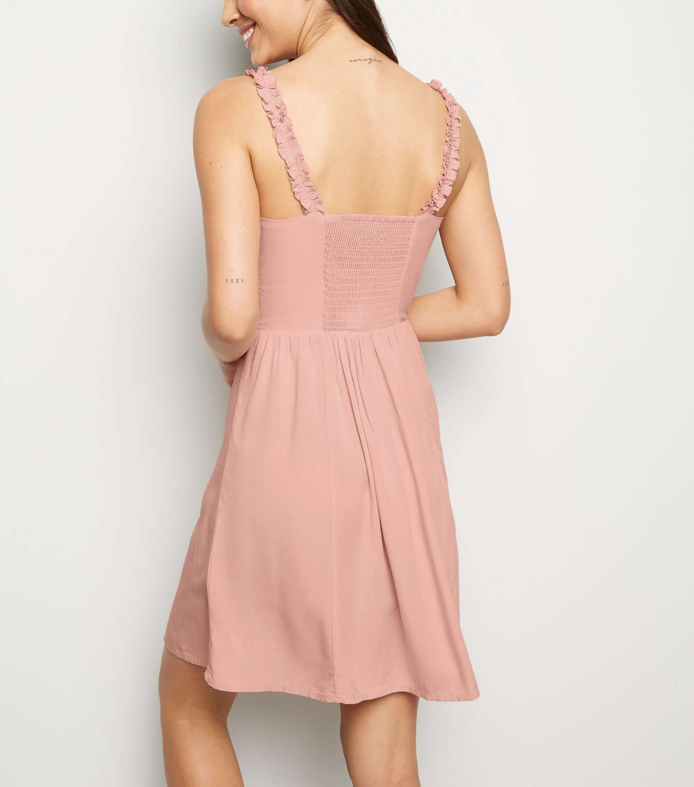 Pale Pink Frill Trim Mini Dress Image 3