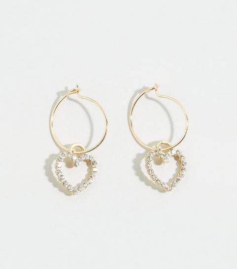 Gold Diamanté Heart Hoop Earrings