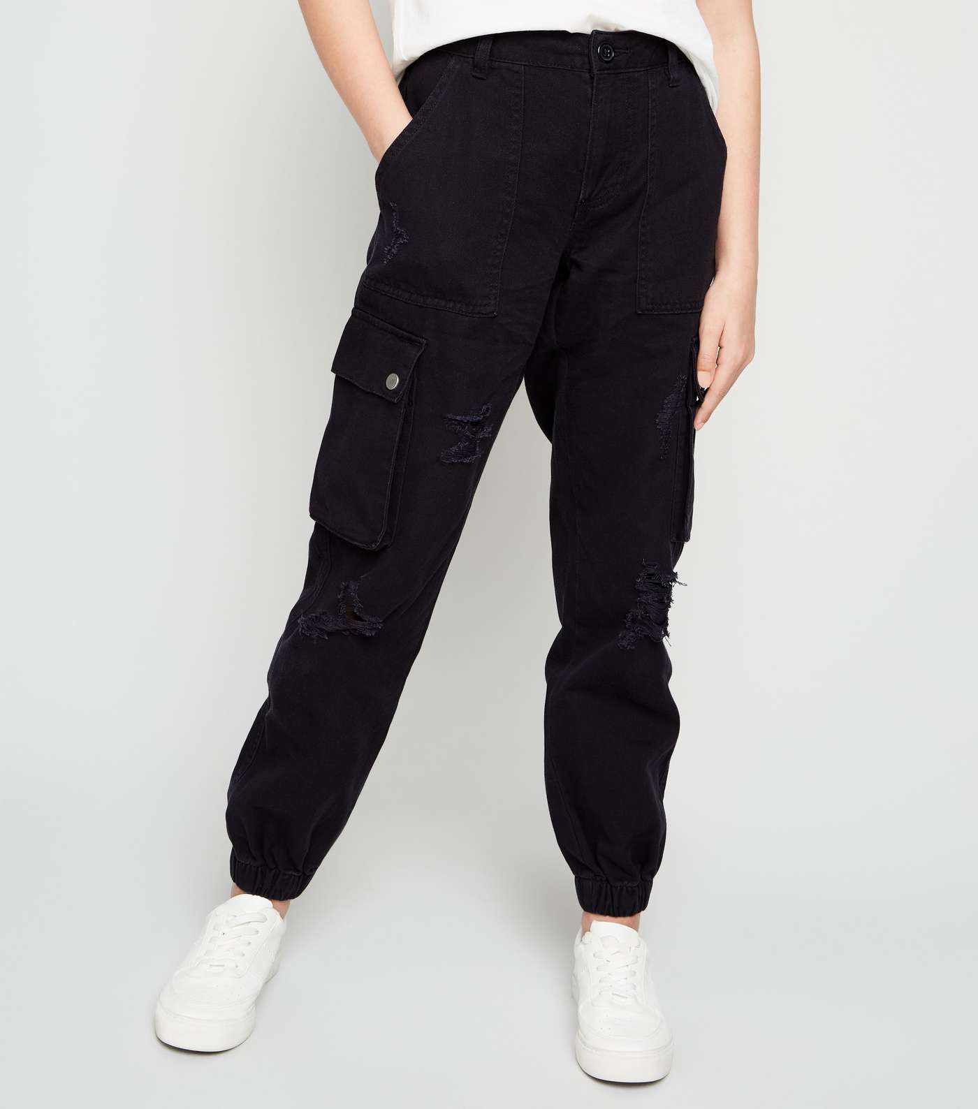 Girls Black Ripped Utility Trousers Image 2