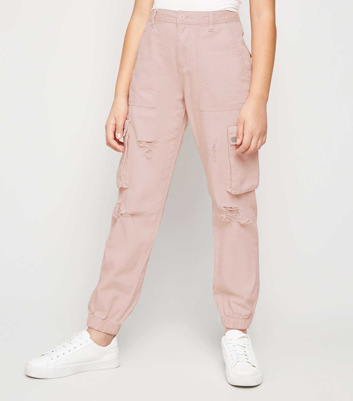 Girls Pink Ripped Utility Trousers Image 2