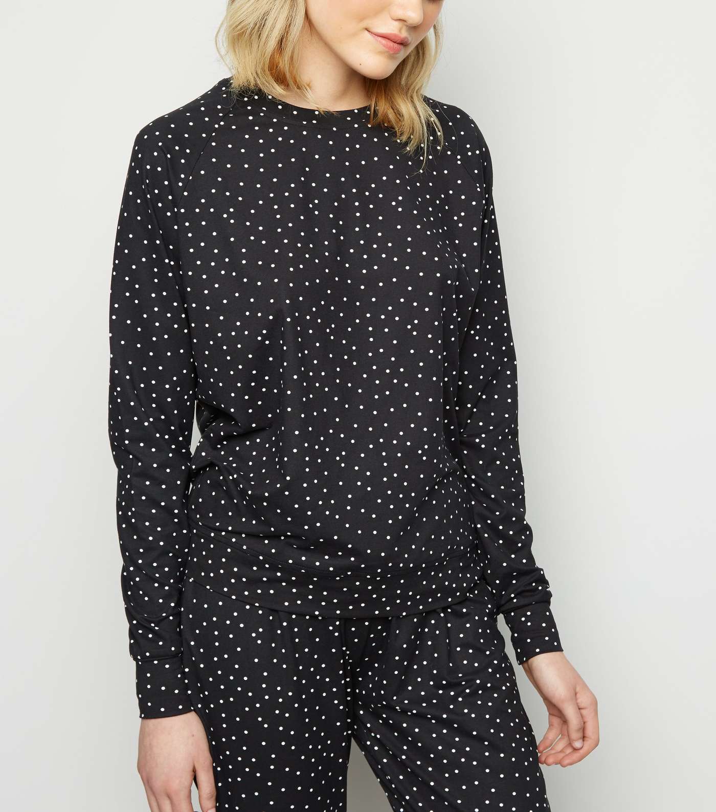 Tall Black Spot Print Soft Touch Pyjama Sweatshirt