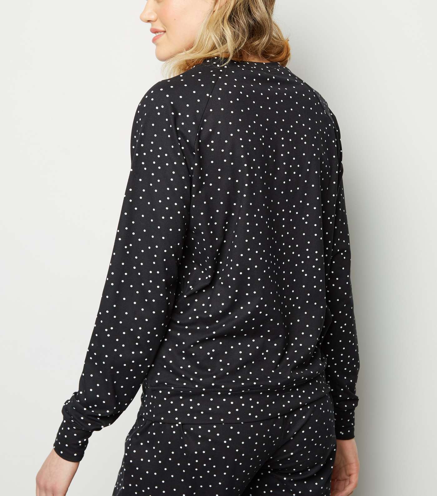 Tall Black Spot Print Soft Touch Pyjama Sweatshirt Image 3