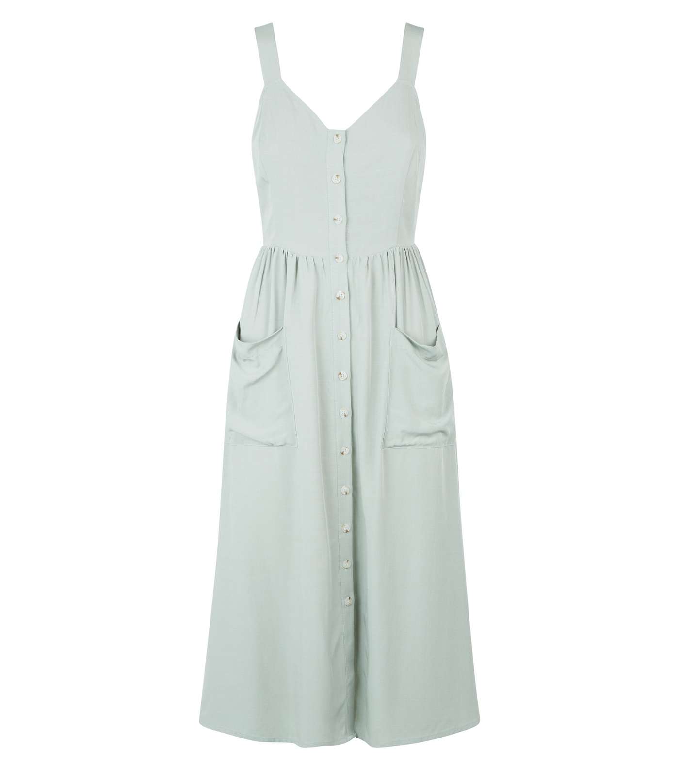 Mint Green Pocket Front Button Up Midi Dress Image 4