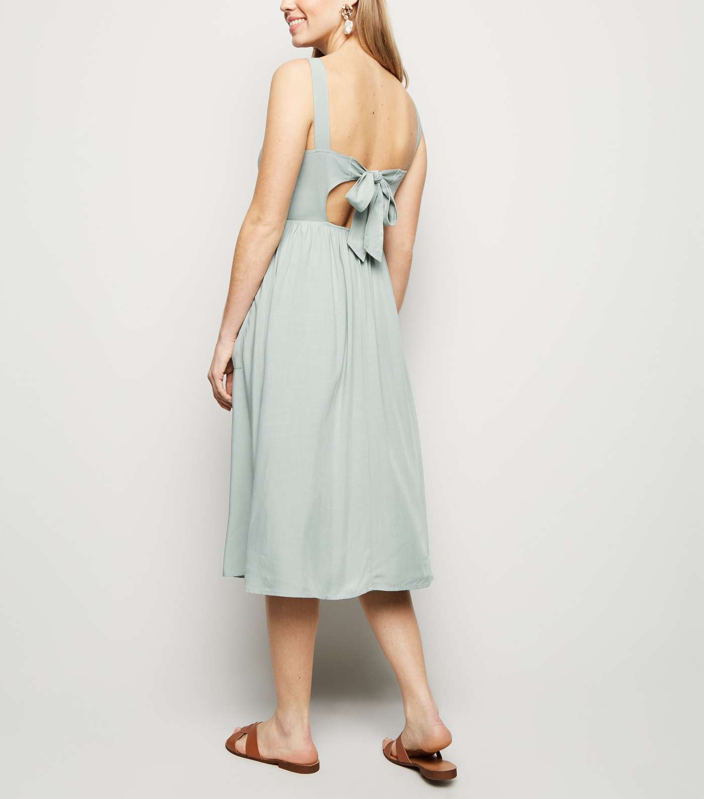 Mint Green Pocket Front Button Up Midi Dress Image 2