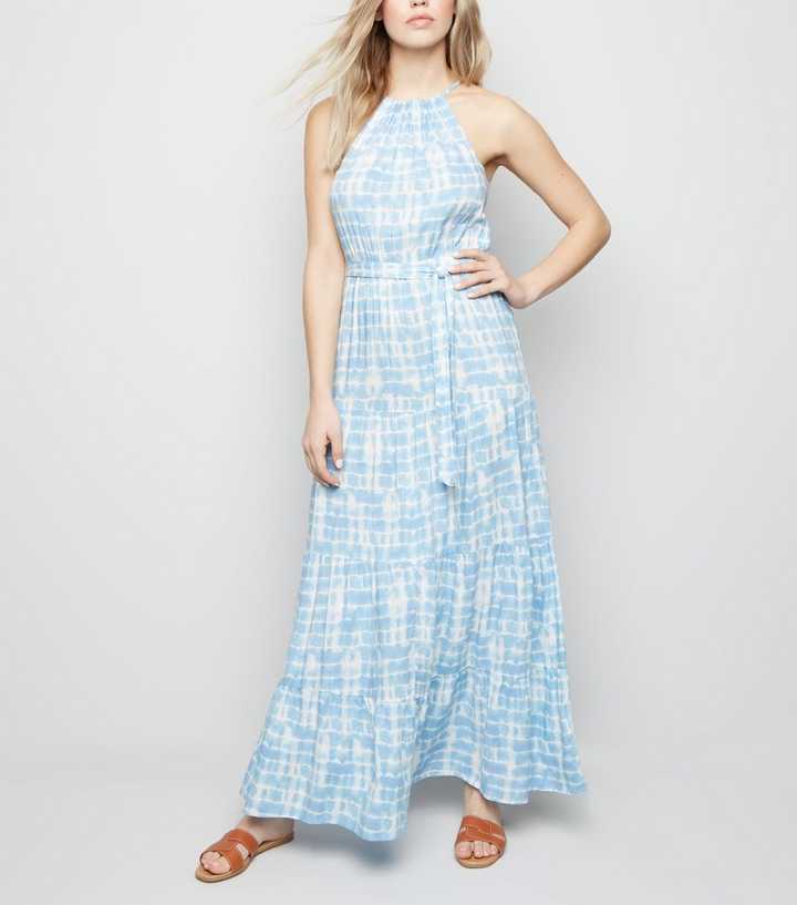 Blue Tie Dye Halterneck Maxi Dress 