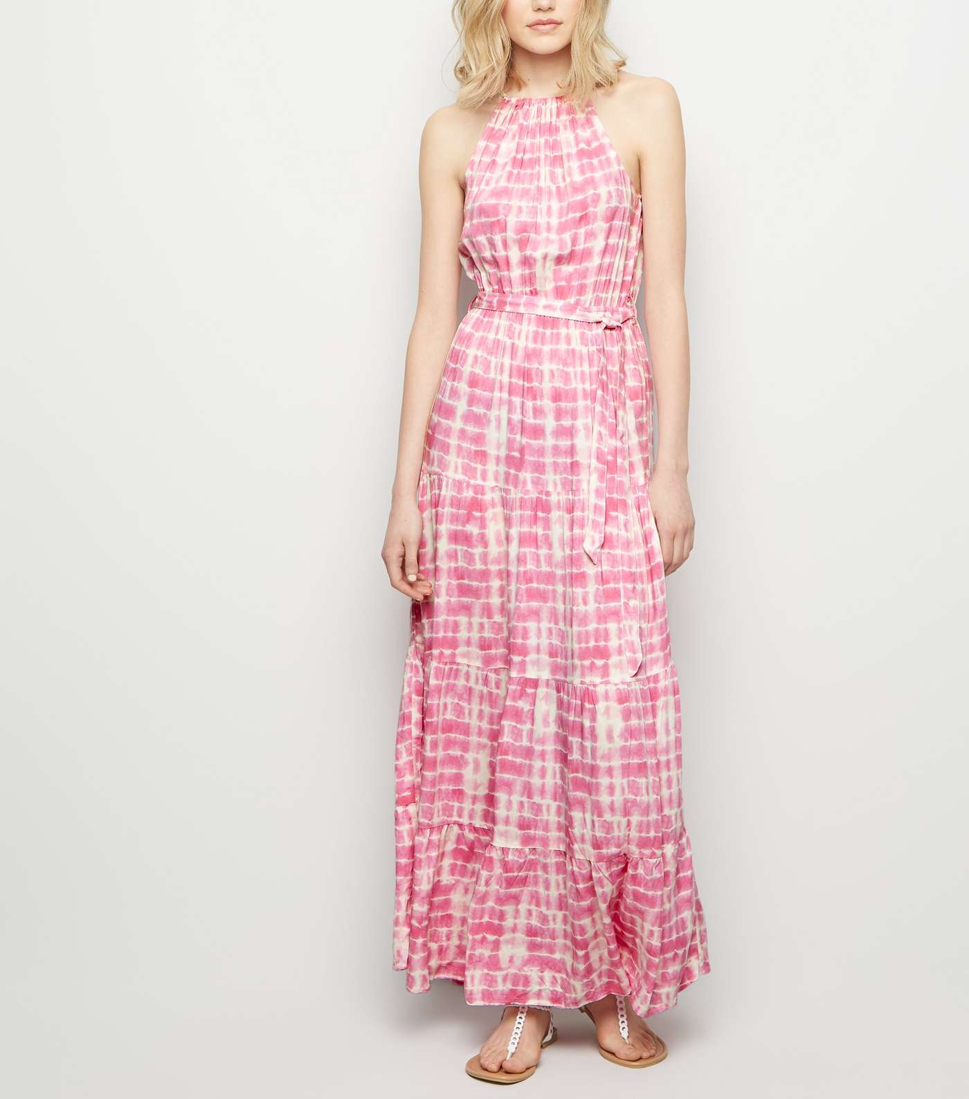 Pink Tie Dye Halterneck Maxi Dress 