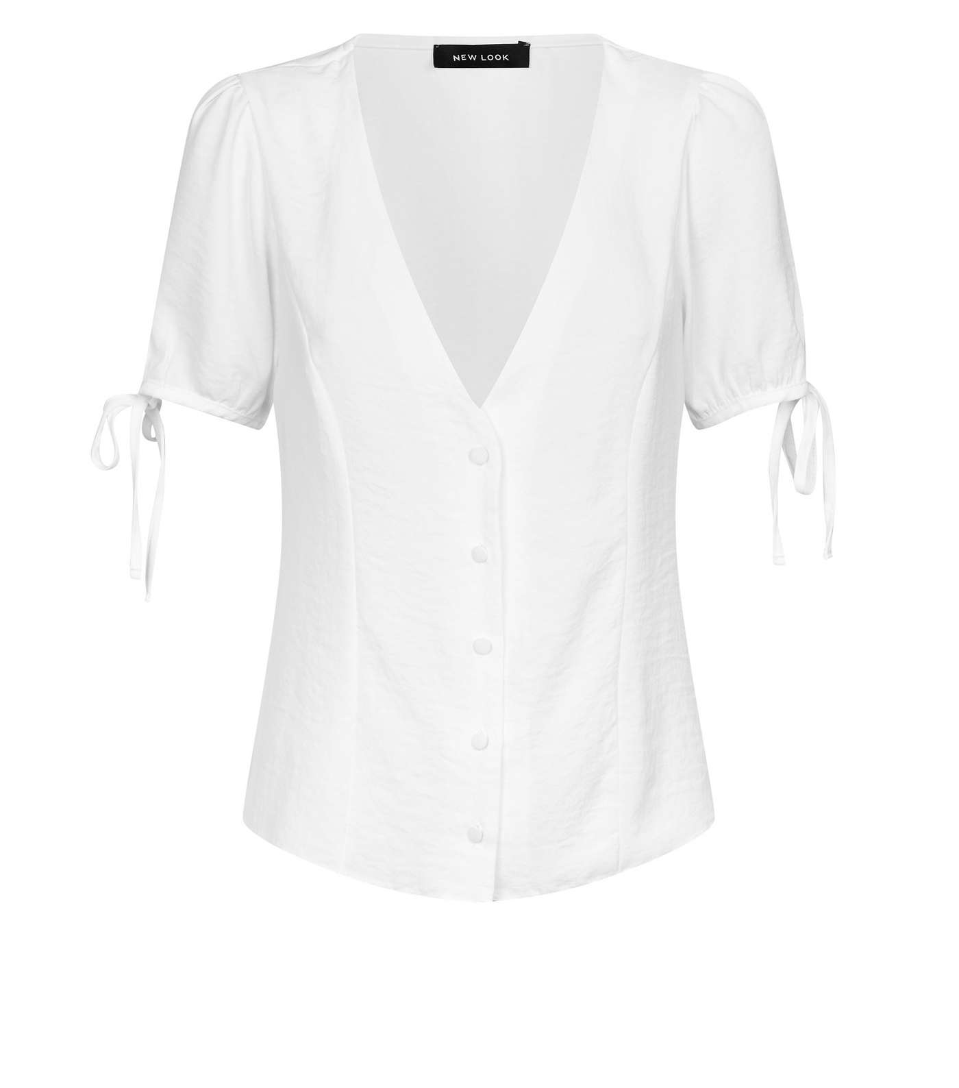 White Button Up Puff Sleeve Blouse Image 4