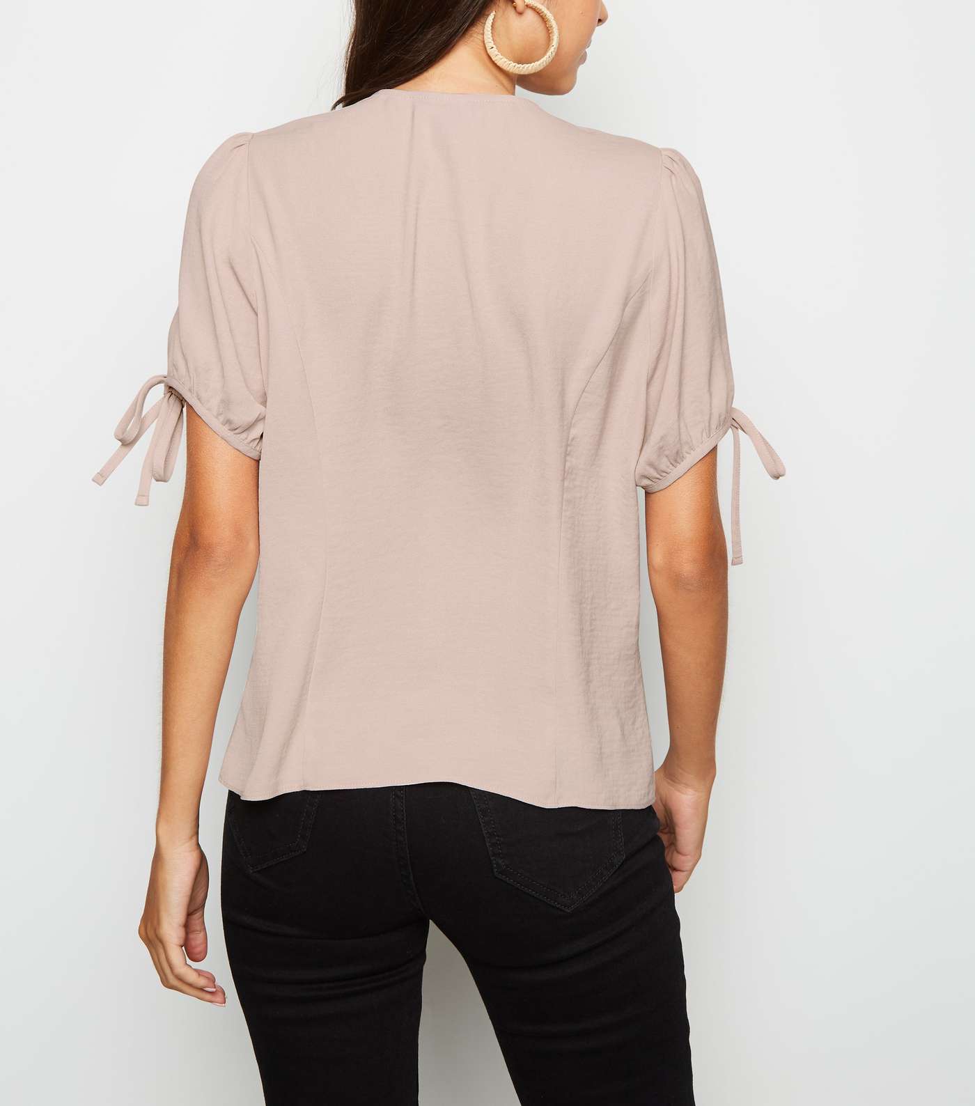 Pale Pink Button Up Puff Sleeve Blouse Image 3