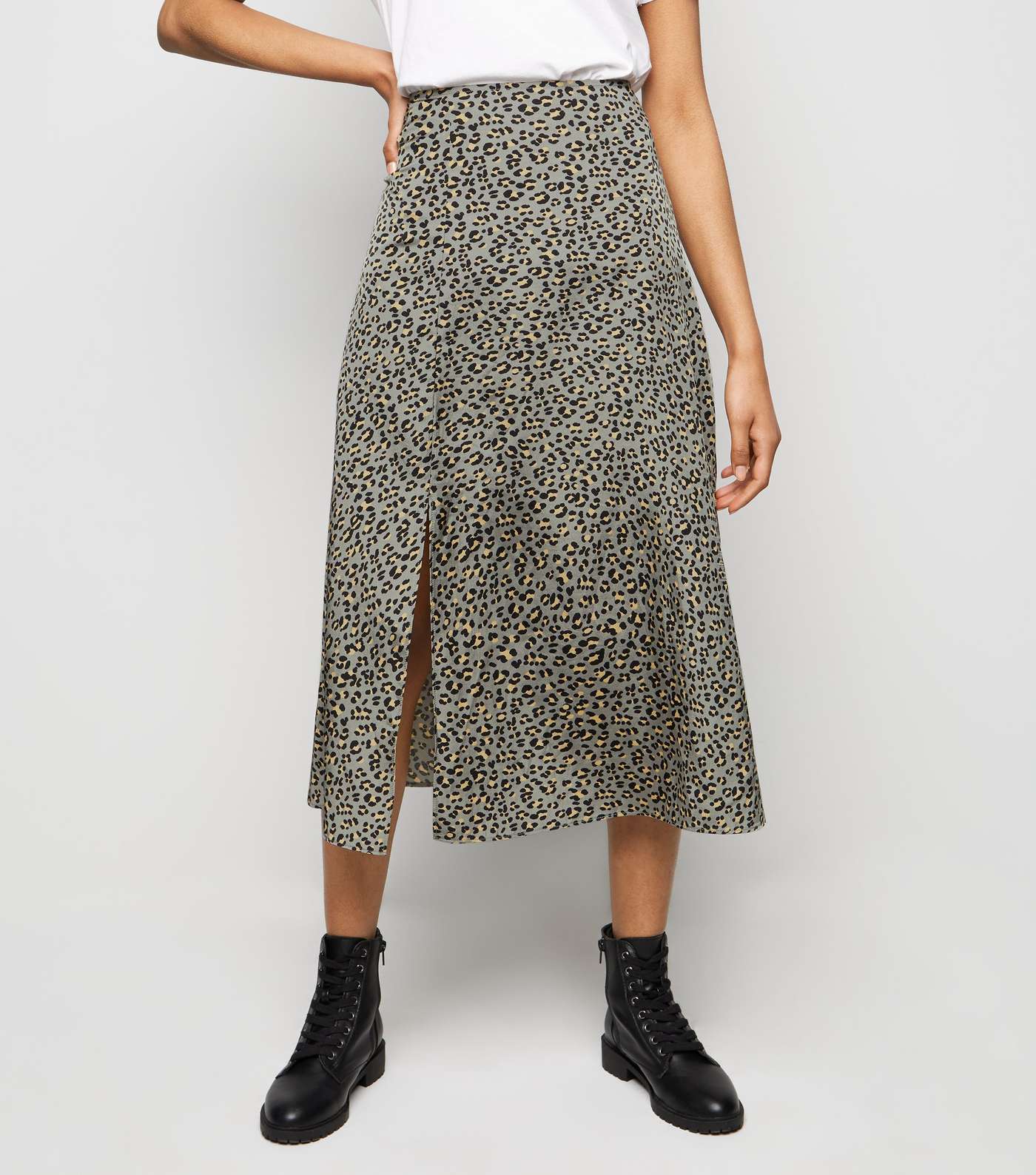 Petite Light Grey Leopard Print  Midi Skirt  Image 2