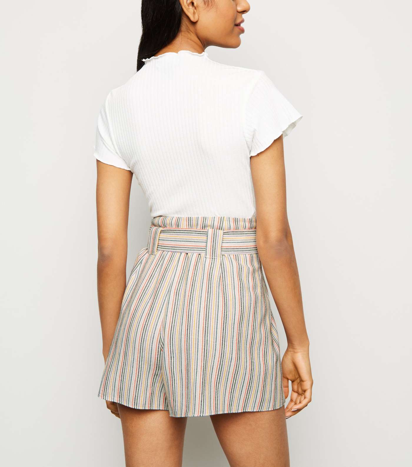 Petite Cream Multi Stripe Linen Look Shorts Image 5