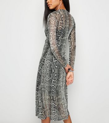 grey snake print midi dress