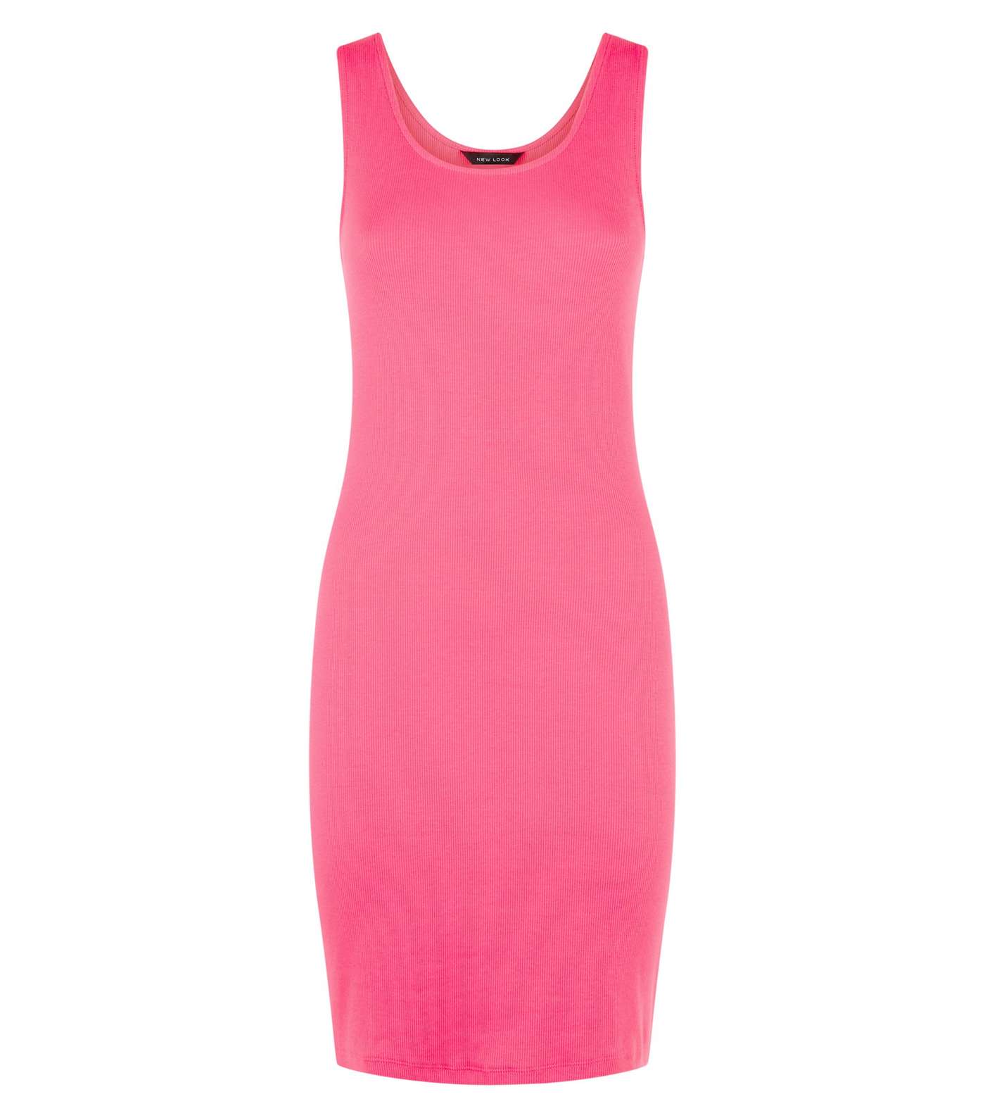 Bright Pink Neon Ribbed Bodycon Dress  Image 4
