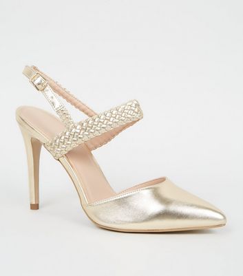 gold court shoes with strap
