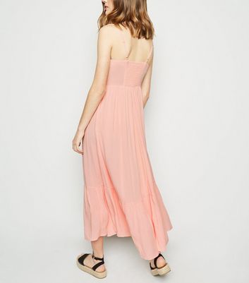 Pink Crinkle Tiered Hem Midaxi Dress New Look shop for Pink Crinkle Tiered Hem Midaxi Dress New Look at Shopo