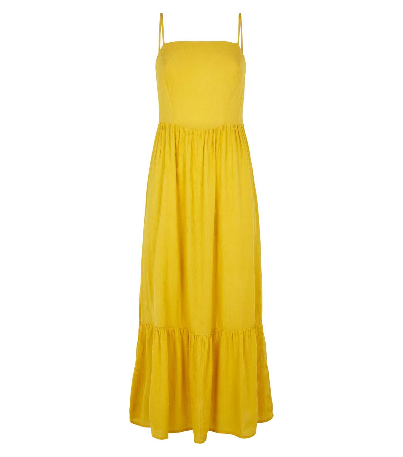 Yellow Crinkle Tiered Hem Midaxi Dress Image 4