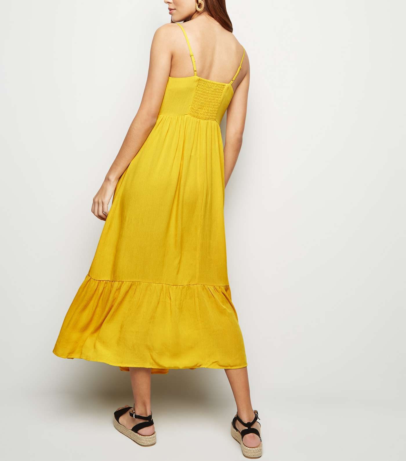 Yellow Crinkle Tiered Hem Midaxi Dress Image 2