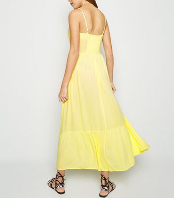 Pale Yellow Crinkle Tiered Hem Midaxi Dress New Look shop for Pale Yellow Crinkle Tiered Hem Midaxi Dress New Look at Shopo