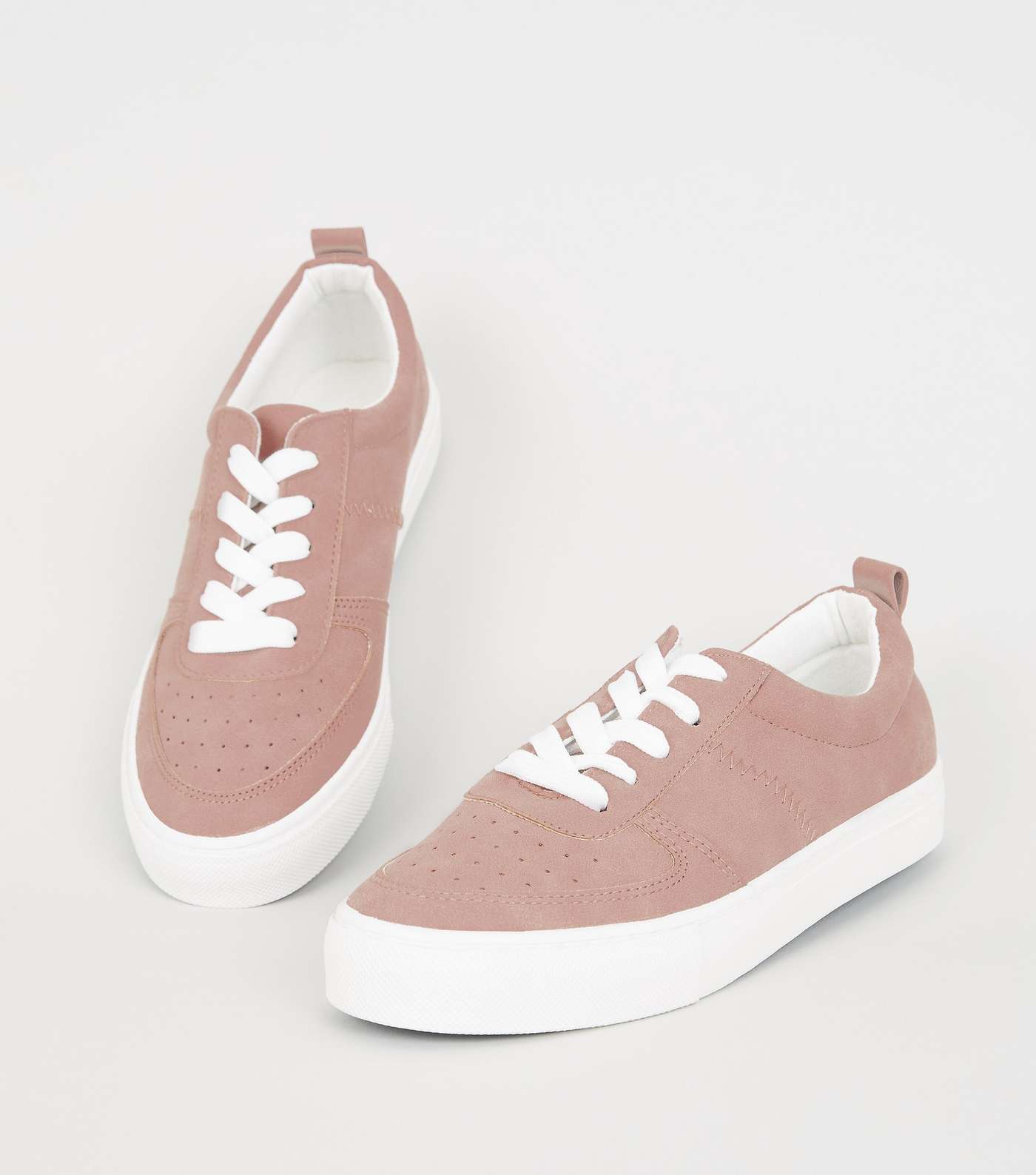 Girls Pink Suedette Lace Up Trainers Image 3