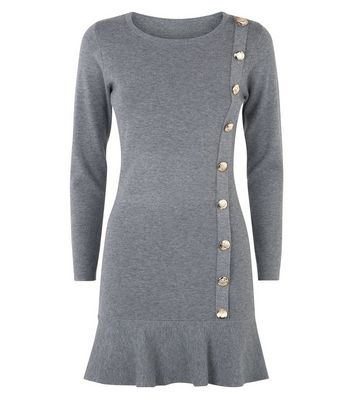 Cameo Rose Grey Ribbed Button Side Dress New Look shop for Cameo Rose Grey Ribbed Button Side Dress New Look at Shopo