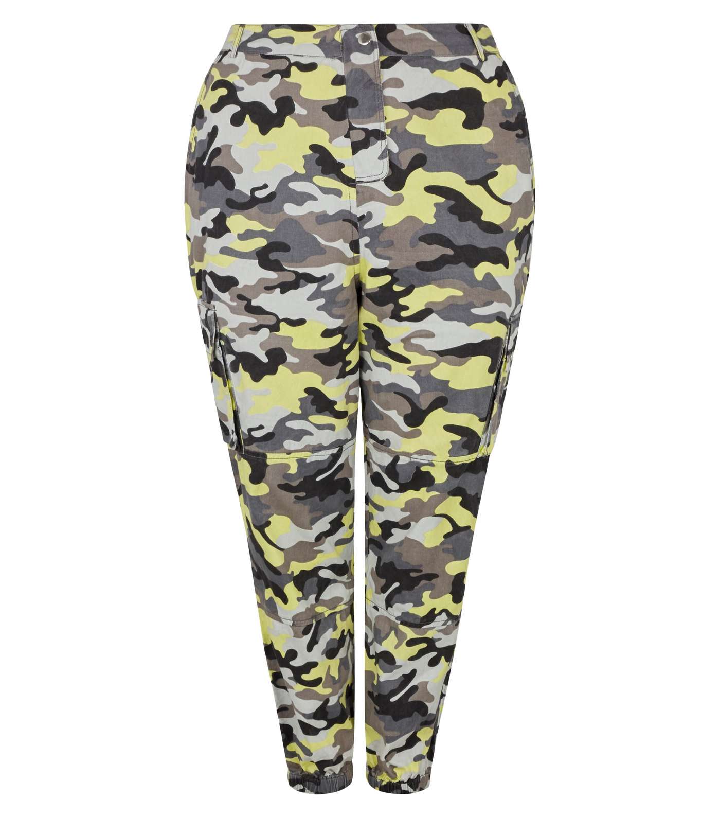 Curves Grey Neon Camo Cuffed Utility Trousers Image 4