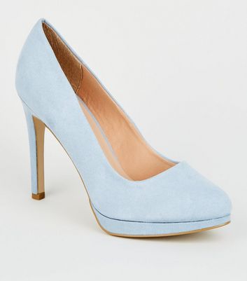 Pale Blue Suedette Platform Court Shoes New Look