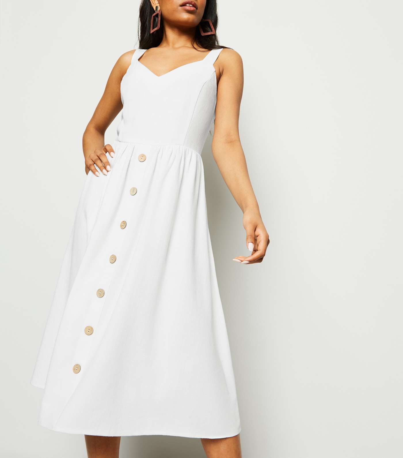 Petite White Linen Look Button Front Midi Dress Image 4